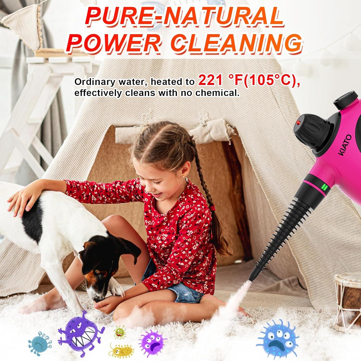 Limpiador de Vapor de Mano Kiato SC03, 10 en 1 450ml Rosa