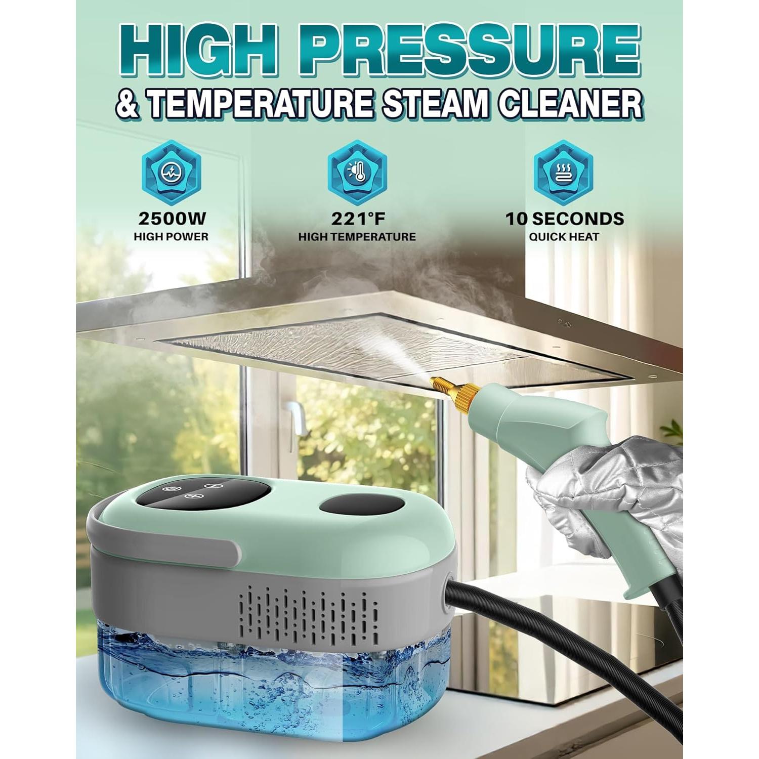 Limpiador de Vapor VortexPeak 2500W 1100ml 6 Niveles Verde