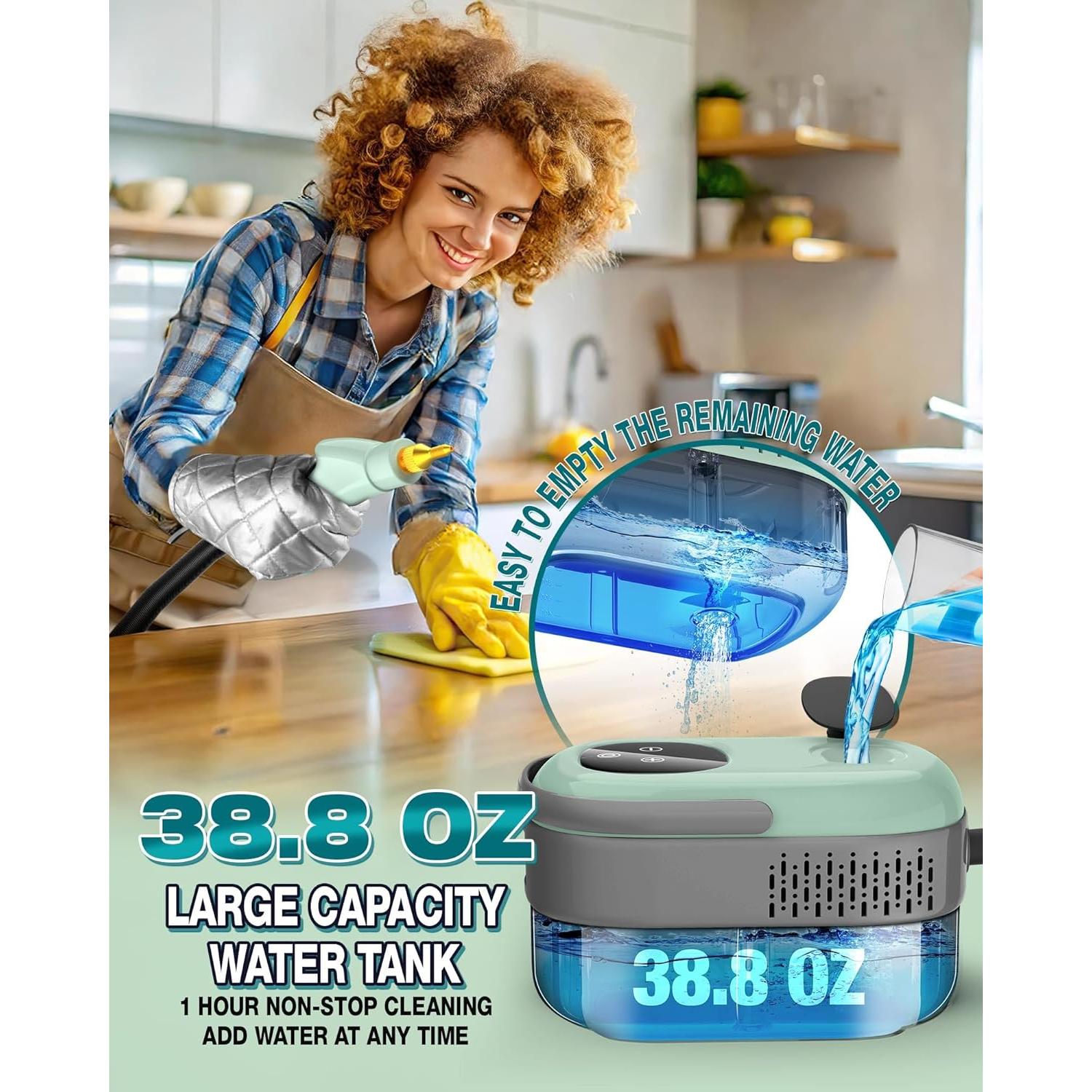 Limpiador de Vapor VortexPeak 2500W 1100ml 6 Niveles Verde