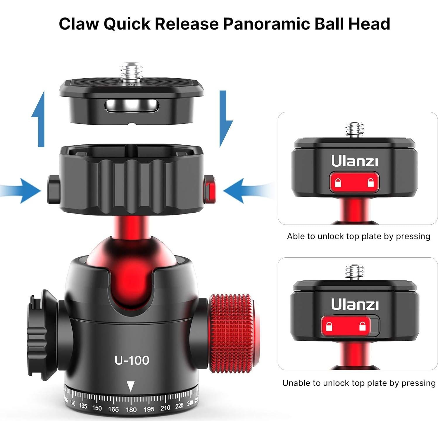 Cabezal de bola ULANZI Claw QR 360° metal 20 kg para cámara