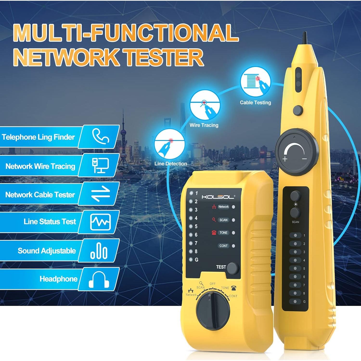 Probador de Cable de Red KOLSOL TL33 RJ11 RJ45 Multifuncional