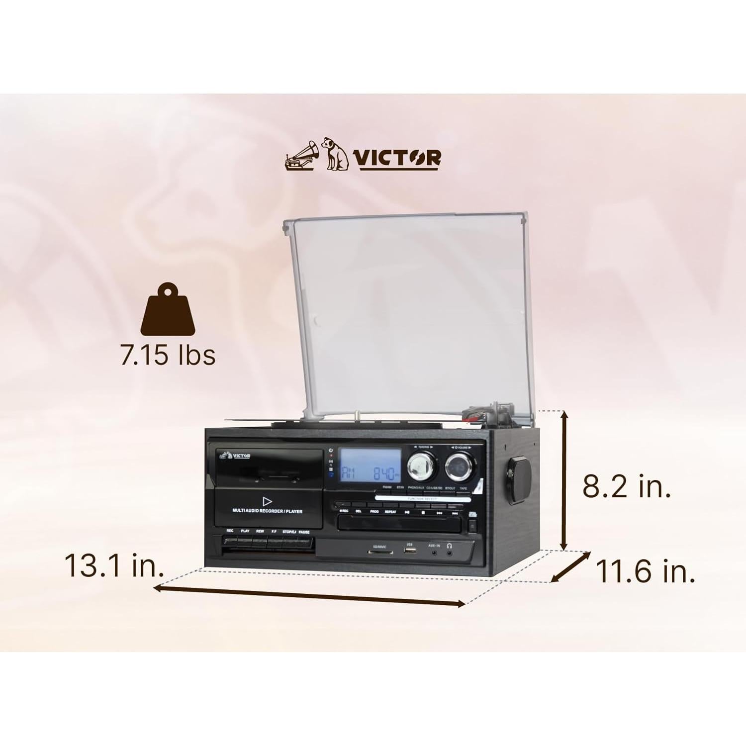 Centro Musical Victor VWRP-4200 8-en-1 con Tocadiscos y Bluetooth