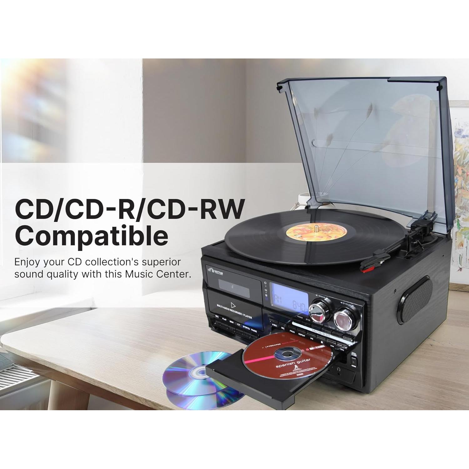 Centro Musical Victor VWRP-4200 8-en-1 con Tocadiscos y Bluetooth