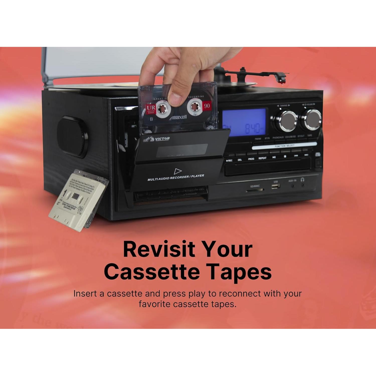 Centro Musical Victor VWRP-4200 8-en-1 con Tocadiscos y Bluetooth