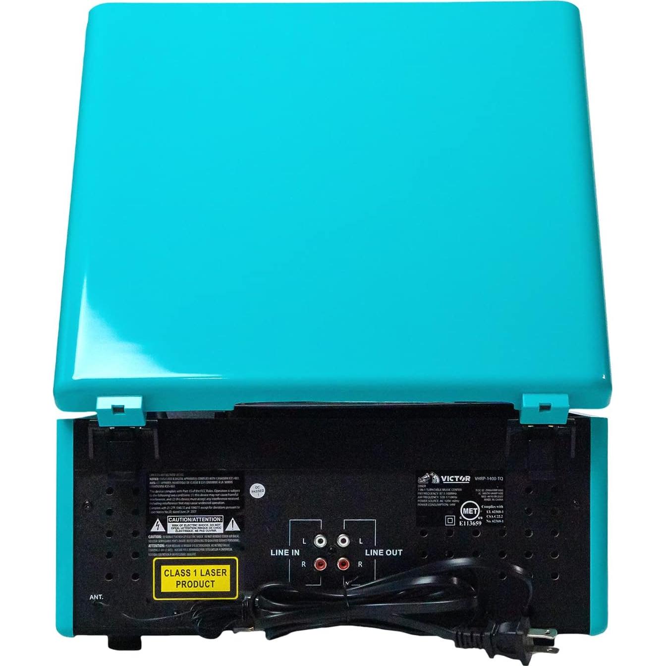 Centro Musical 7-en-1 Victor VHRP-1400 Turquesa - Tocadiscos, CD, Bluetooth