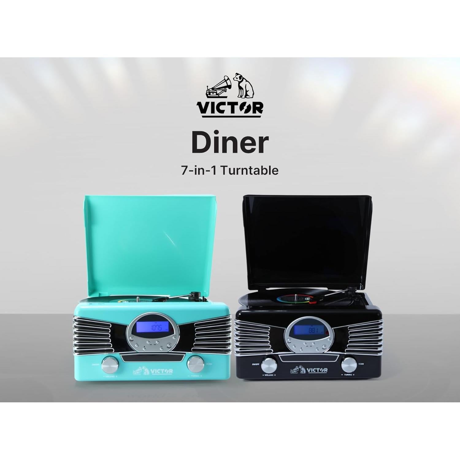 Centro Musical 7-en-1 Victor VHRP-1400 Turquesa - Tocadiscos, CD, Bluetooth