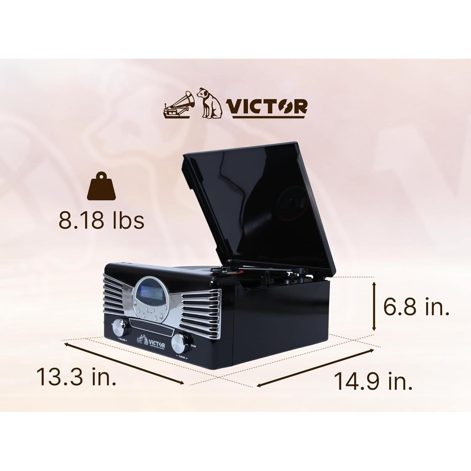 Centro Musical 7-en-1 Victor VHRP-1400 Turquesa - Tocadiscos, CD, Bluetooth