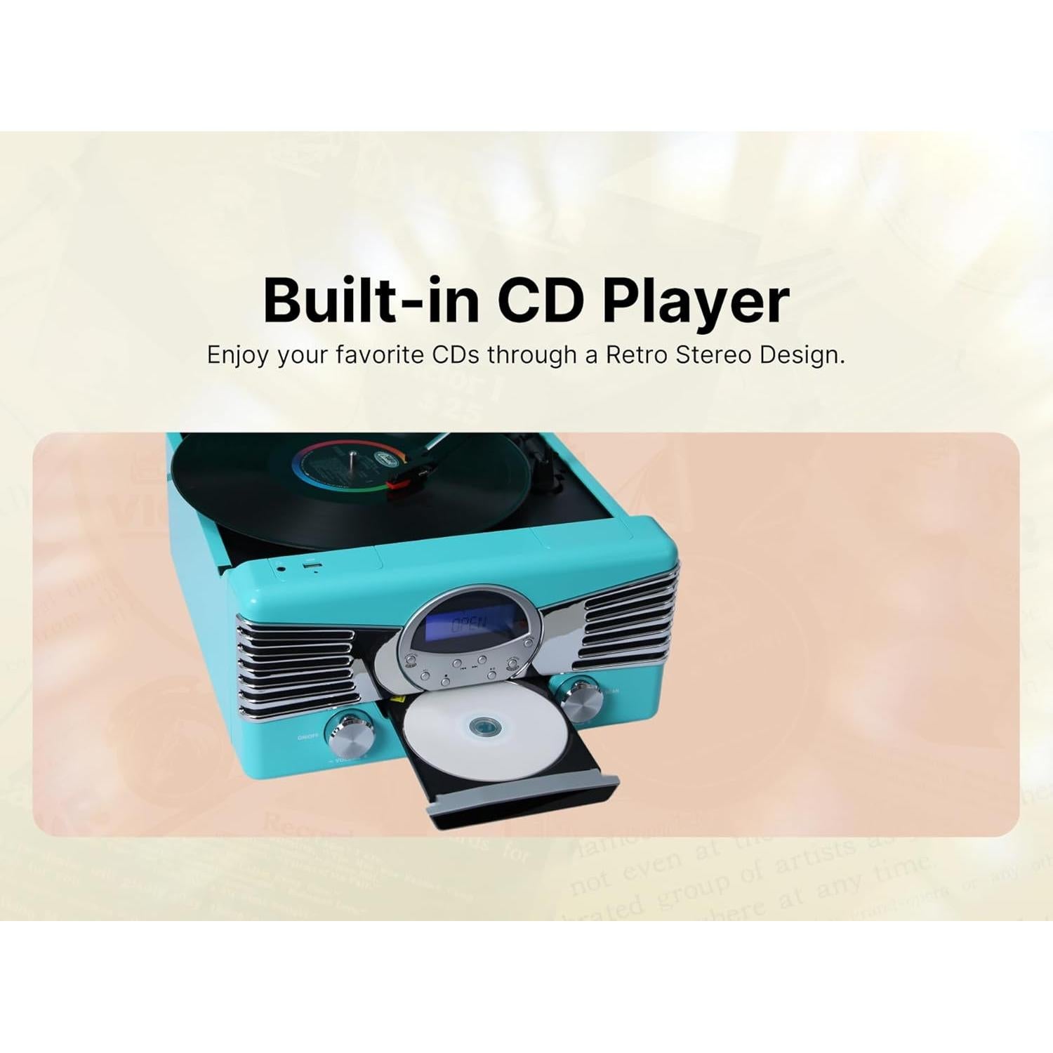 Centro Musical 7-en-1 Victor VHRP-1400 Turquesa - Tocadiscos, CD, Bluetooth