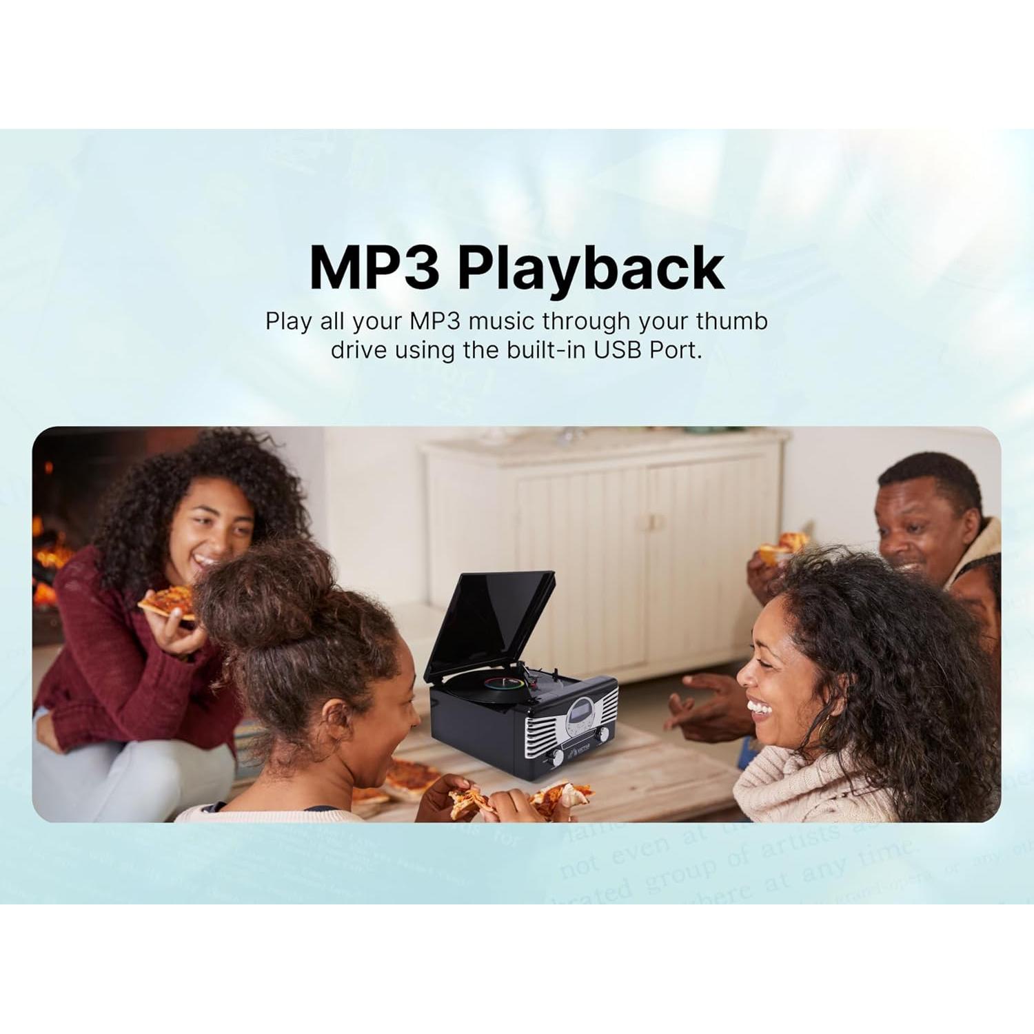 Centro Musical 7-en-1 Victor VHRP-1400 Turquesa - Tocadiscos, CD, Bluetooth