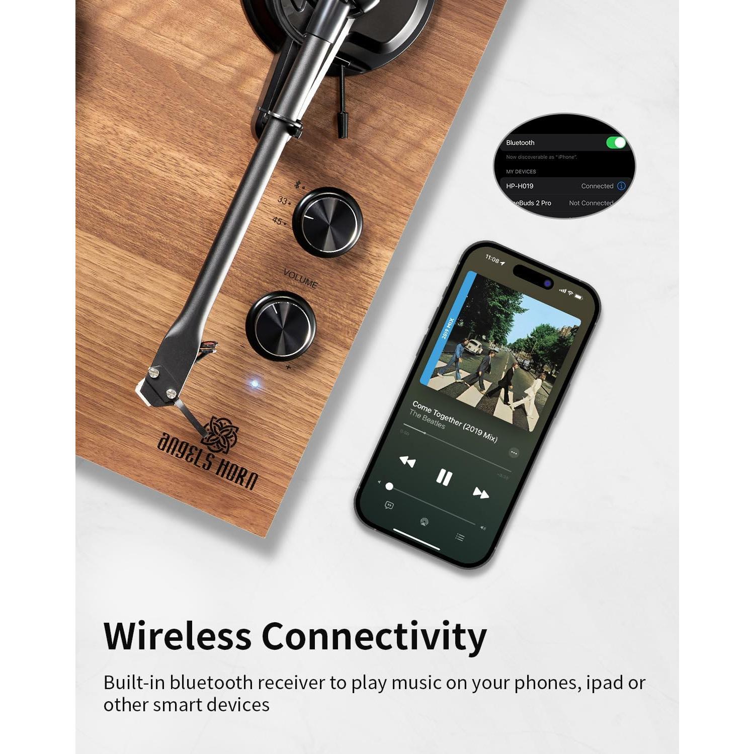 Tocadiscos Bluetooth Angels Horn H00501 con Altavoces Estéreo