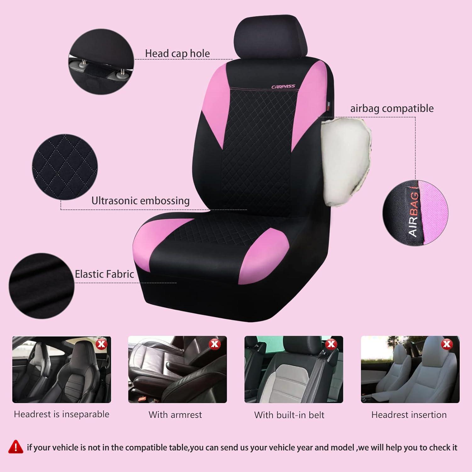 Fundas de Asiento Universales CAR PASS - Juego Completo Negro/Rosa