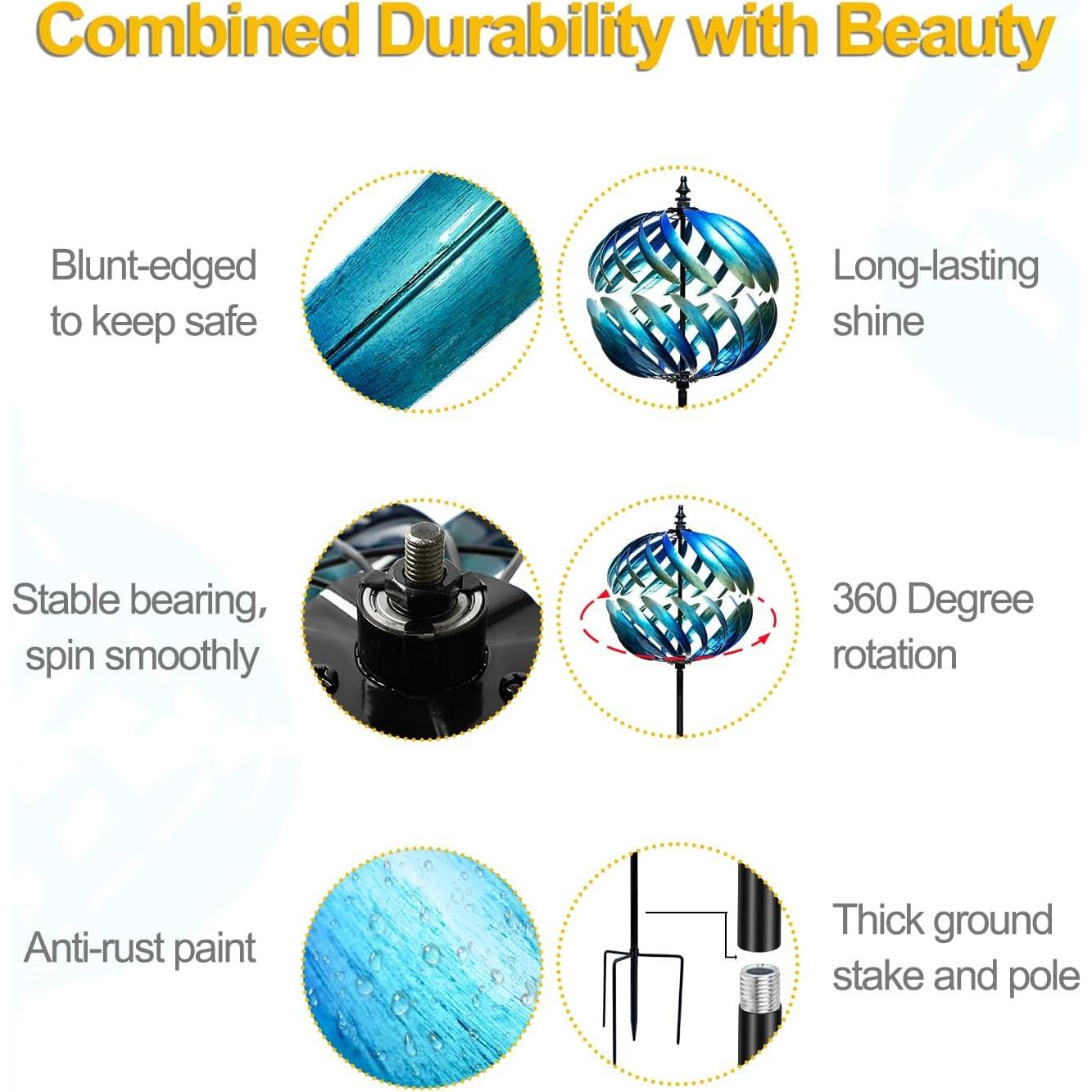 Girador de Viento Cinético LimeHill 210 cm Azul Metal