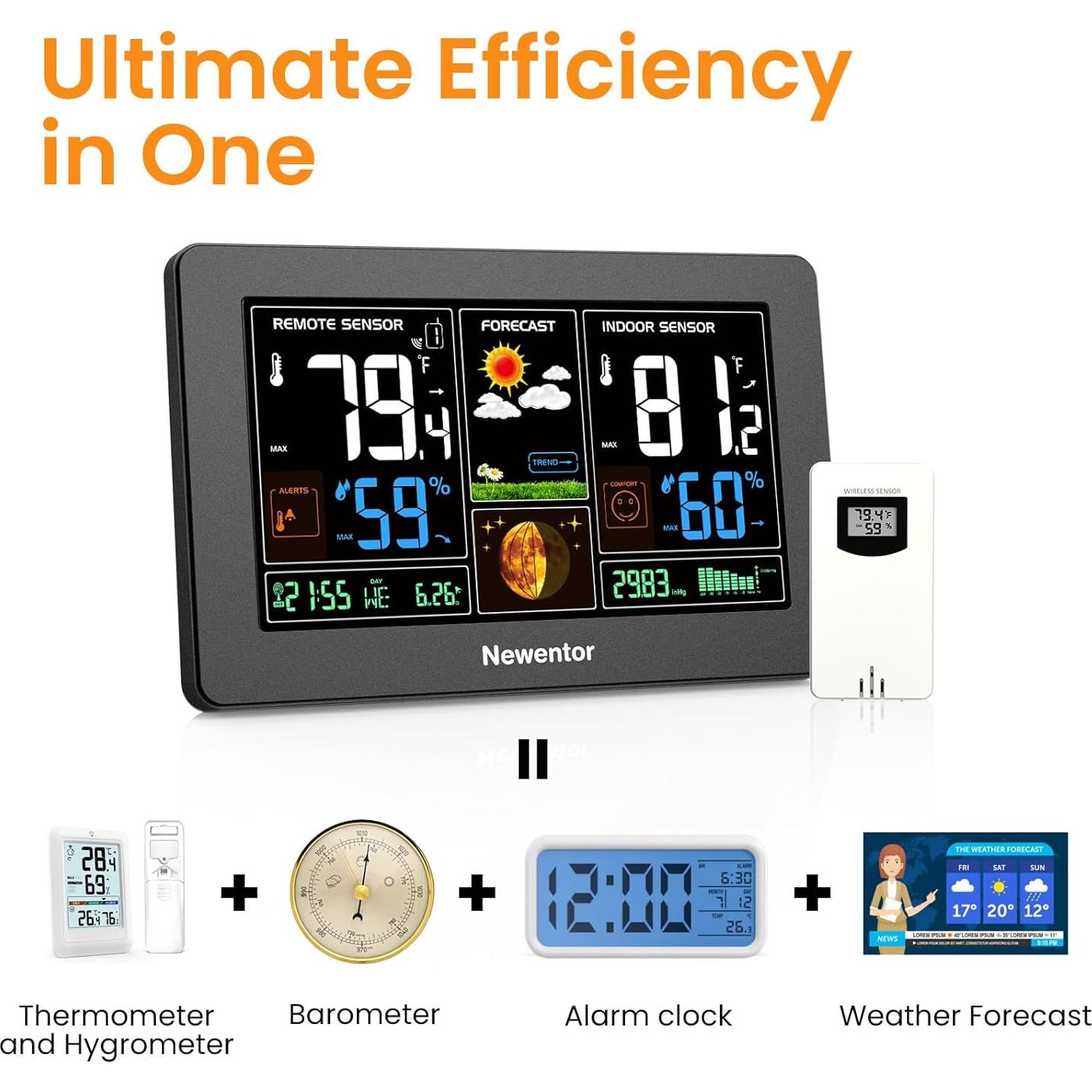 Estación Meteorológica Inalámbrica Newentor Q3 con Reloj Atómico