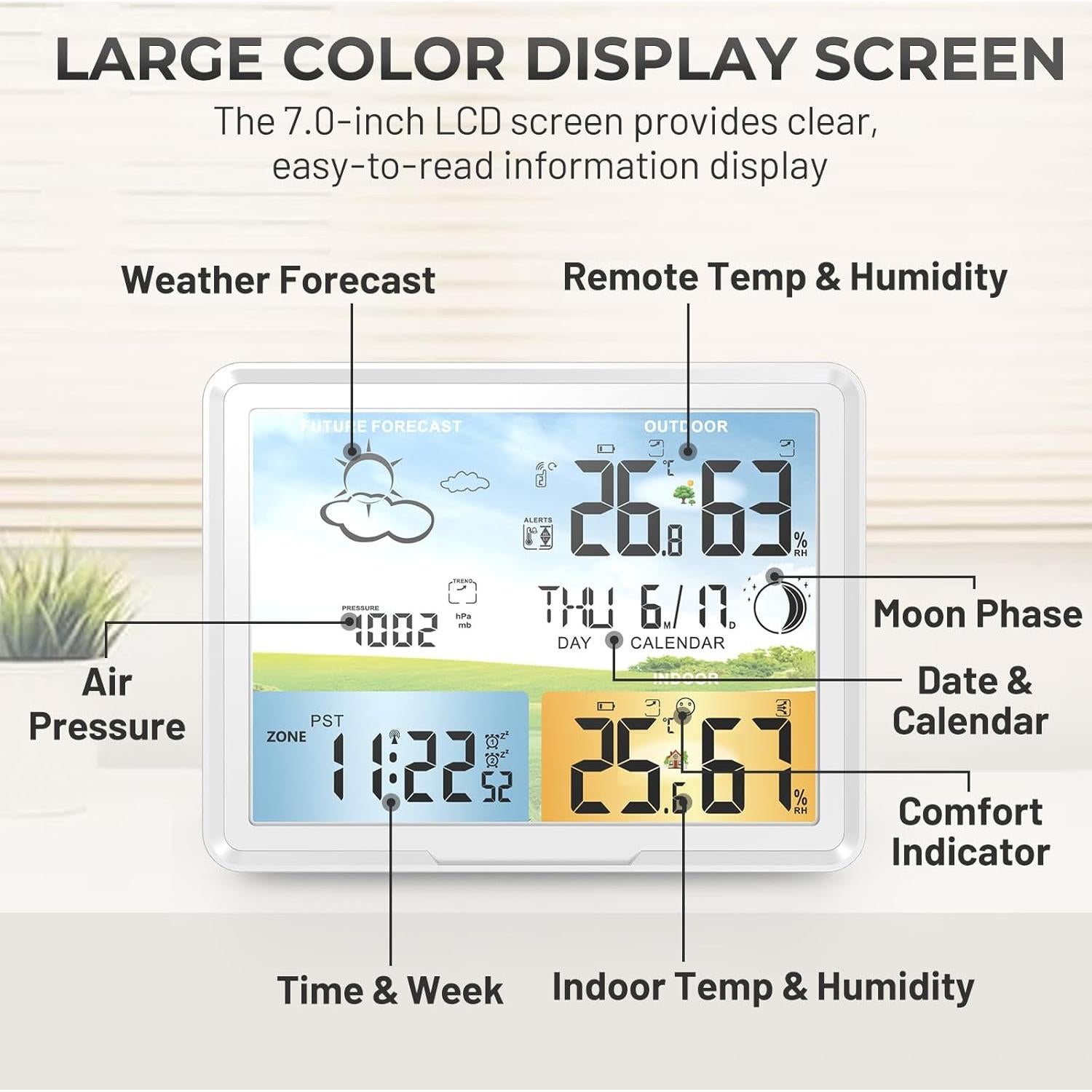 Estación Meteorológica Inalámbrica LUVUOKYE con Termómetro y Reloj