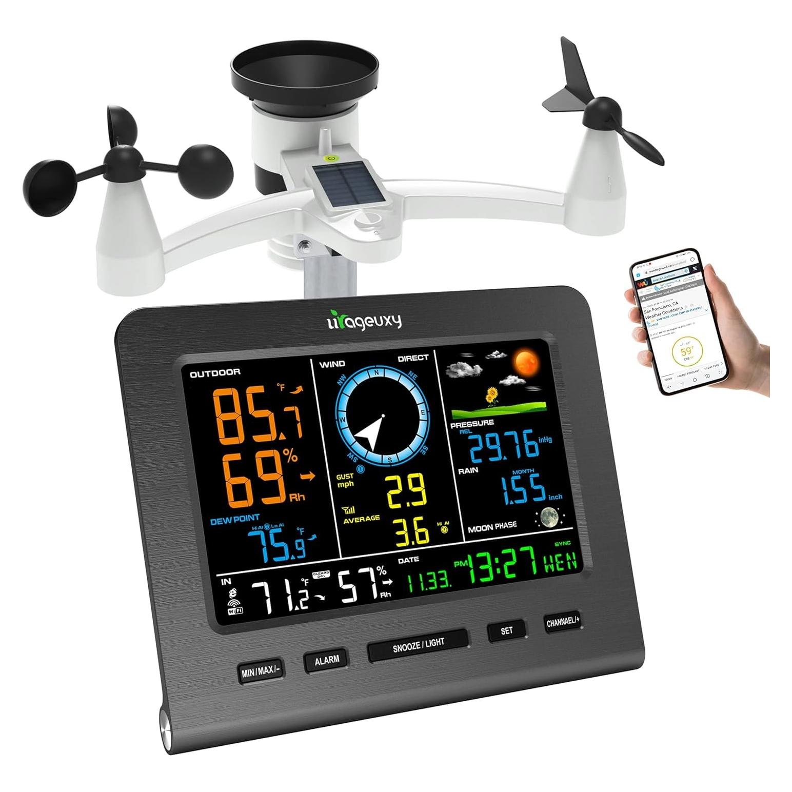 Estación Meteorológica WiFi Urageuxy con Pluviómetro y Sensor Exterior