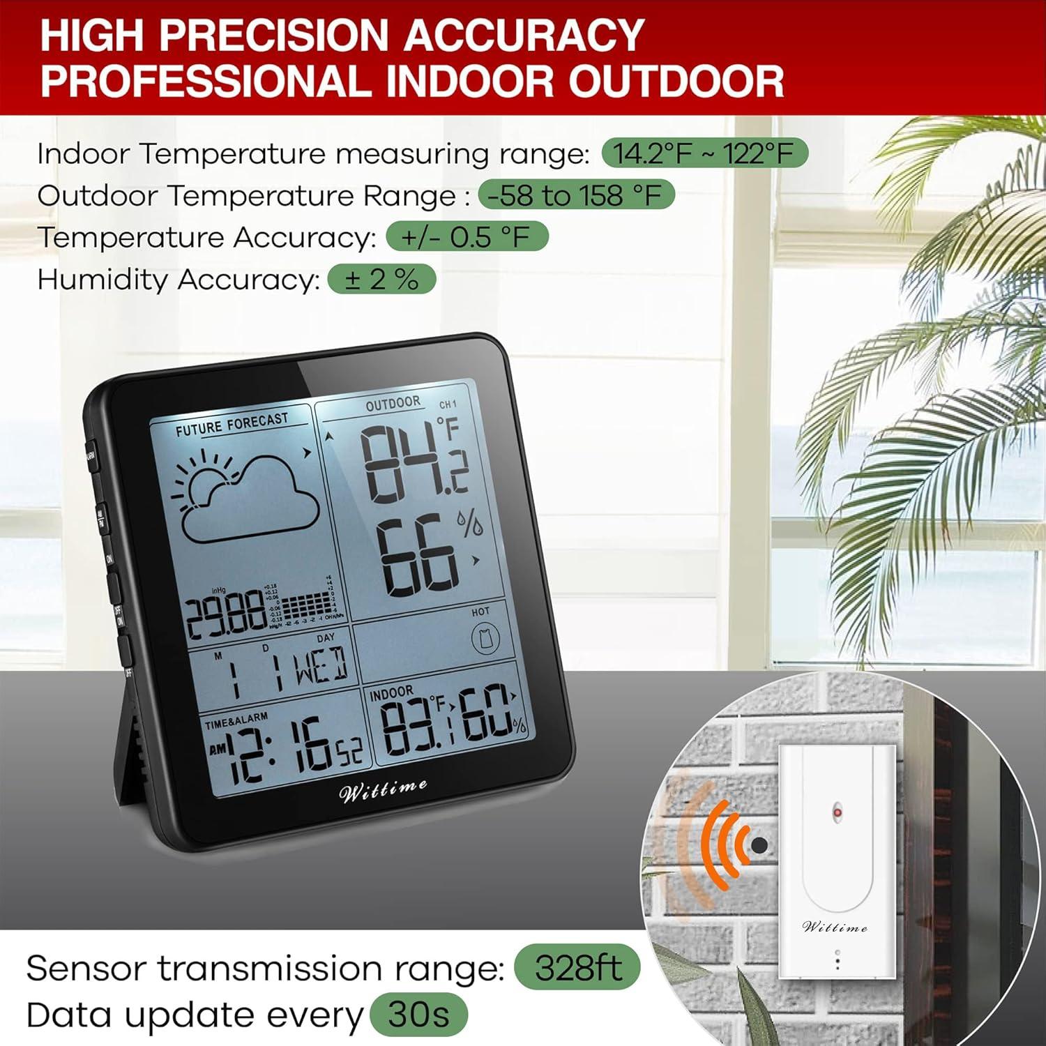 Estación Meteorológica Wittime Inalámbrica con Reloj Atómico