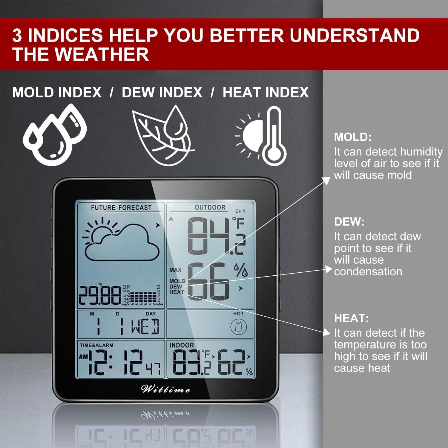 Estación Meteorológica Wittime Inalámbrica con Reloj Atómico
