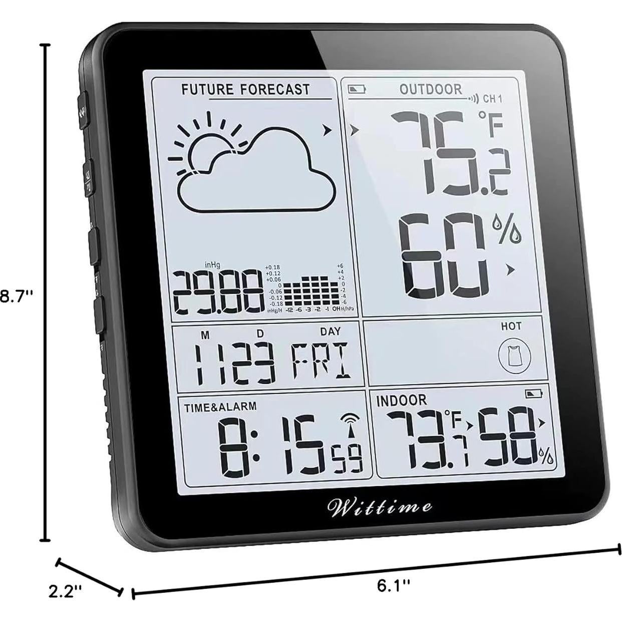 Estación Meteorológica Wittime Inalámbrica con Reloj Atómico