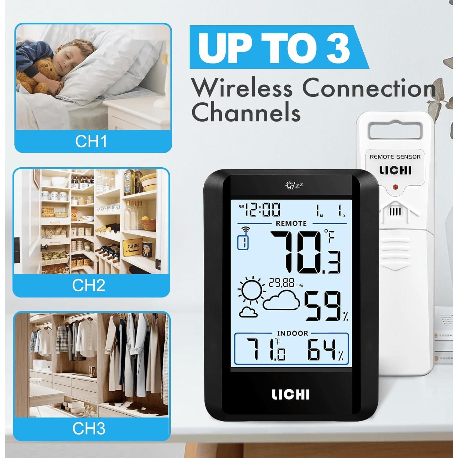 Termómetro Inalámbrico Interior Exterior Lichi LC803 4" Pantalla