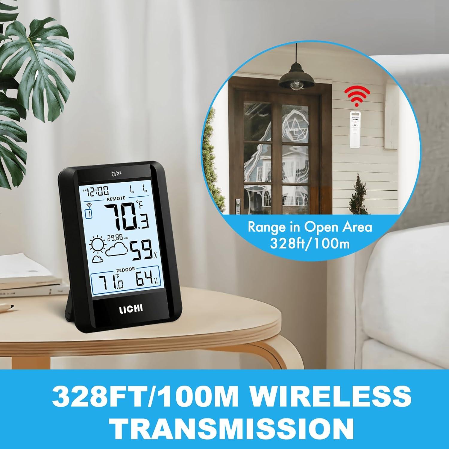 Termómetro Inalámbrico Interior Exterior Lichi LC803 4" Pantalla