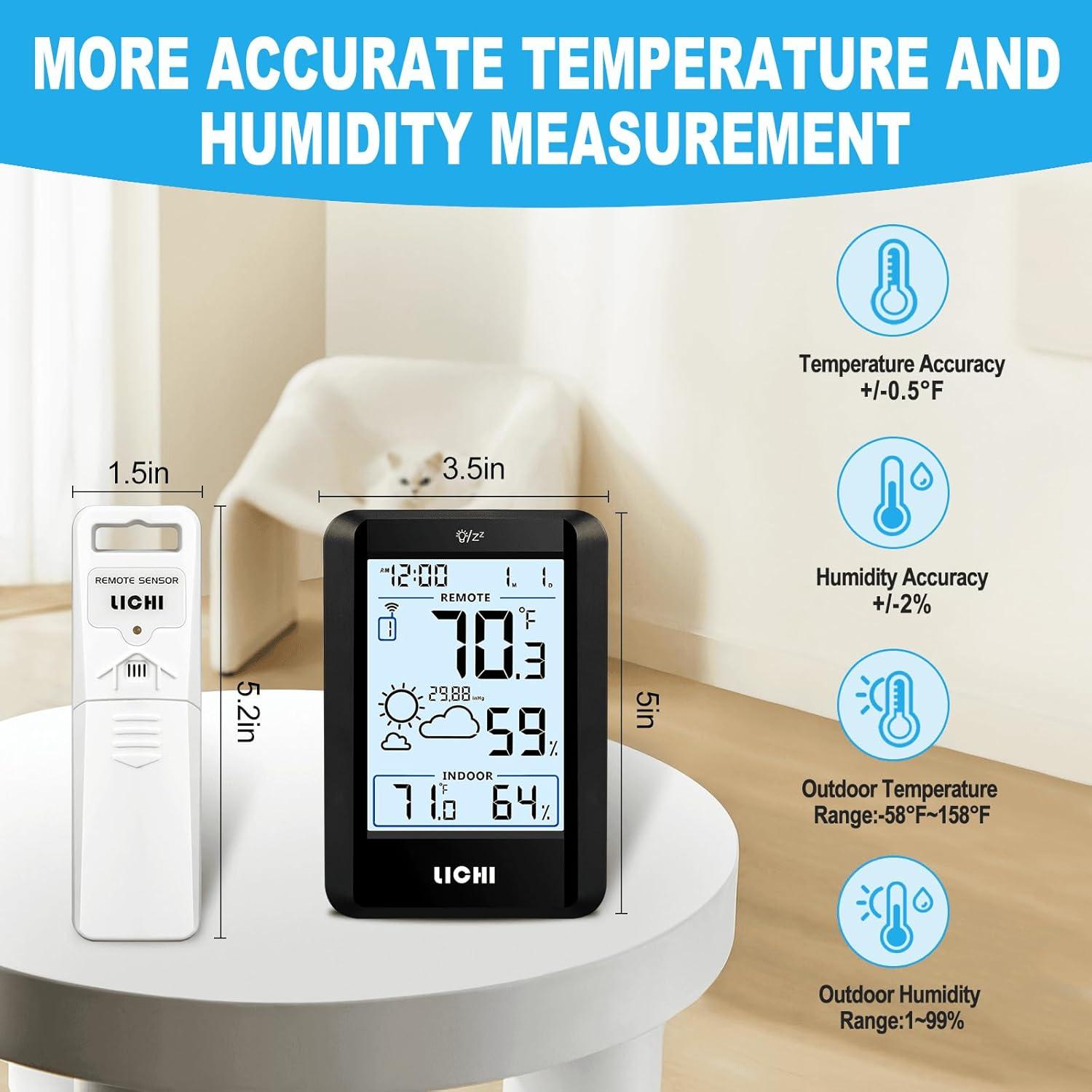 Termómetro Inalámbrico Interior Exterior Lichi LC803 4" Pantalla
