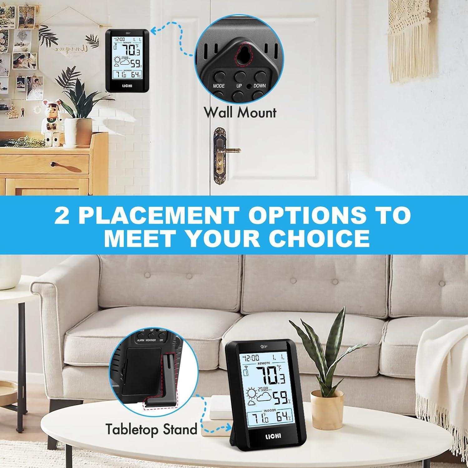 Termómetro Inalámbrico Interior Exterior Lichi LC803 4" Pantalla