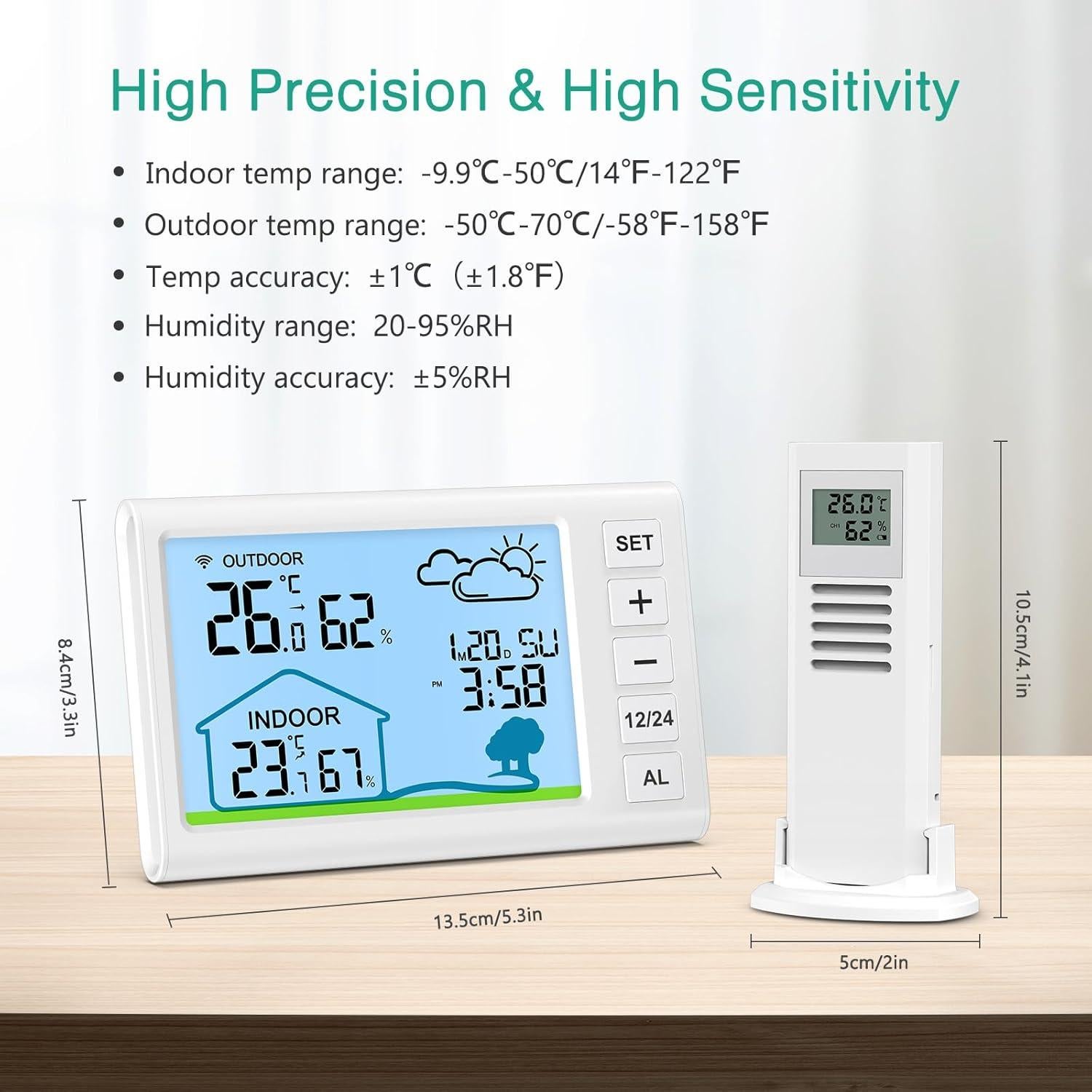 Estación Meteorológica Inalámbrica ORIA con Reloj y Termómetro