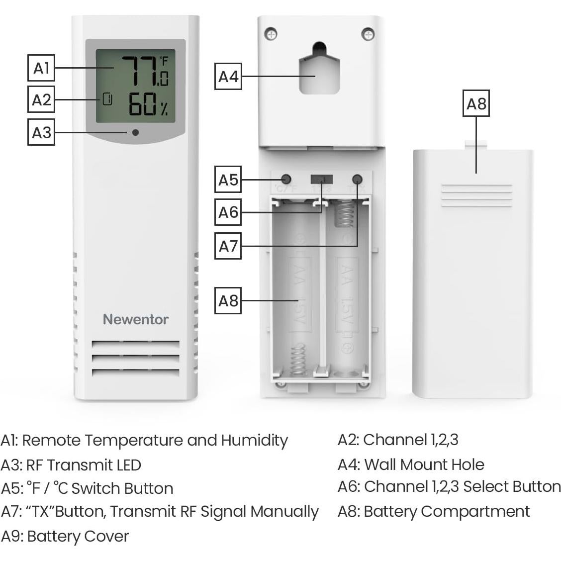 Sensor Remoto Inalámbrico Newentor Q7 Q8 para Temperatura y Humedad