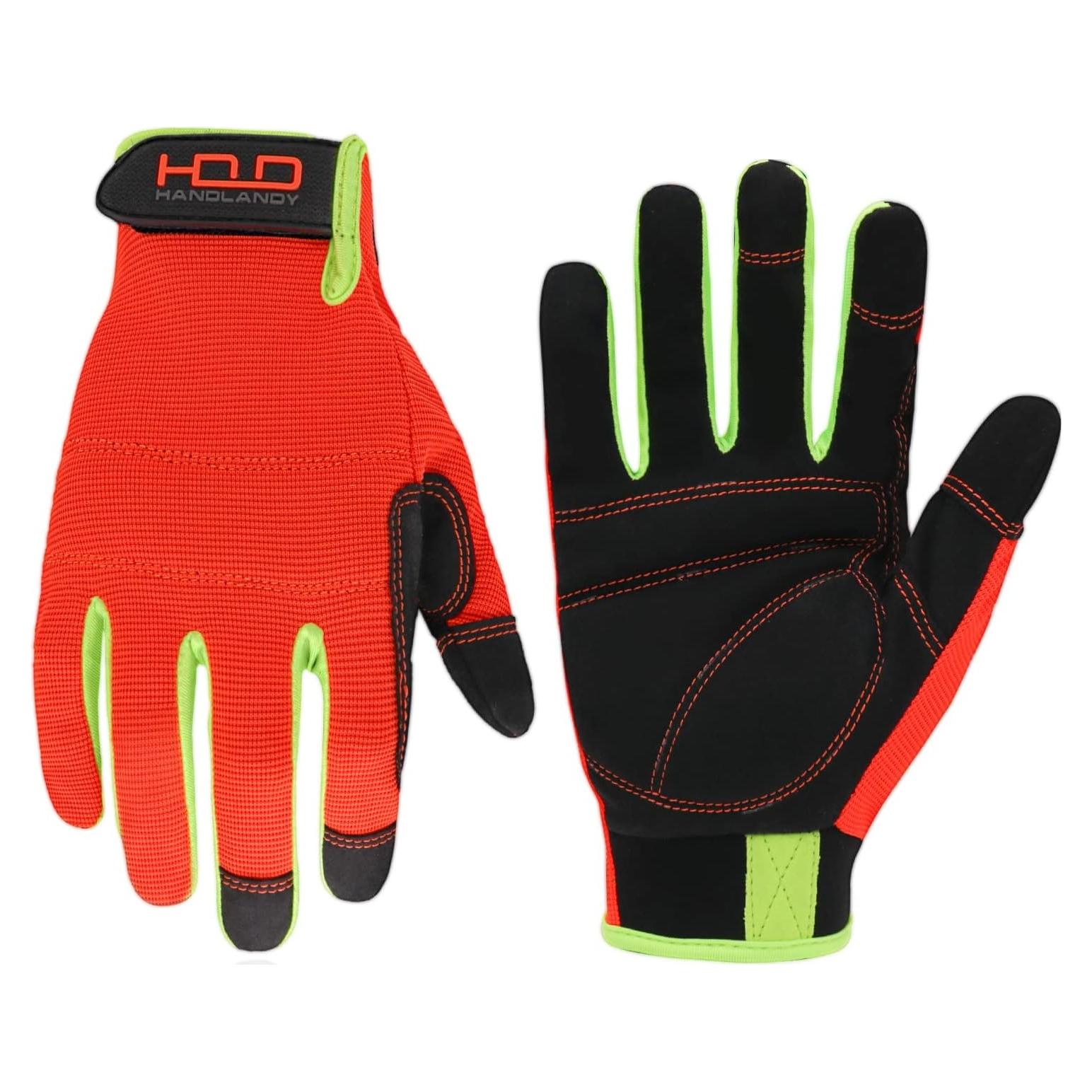 GUANTES DE TRABAJO HANDLANDY Unisex Táctiles Naranja Negro