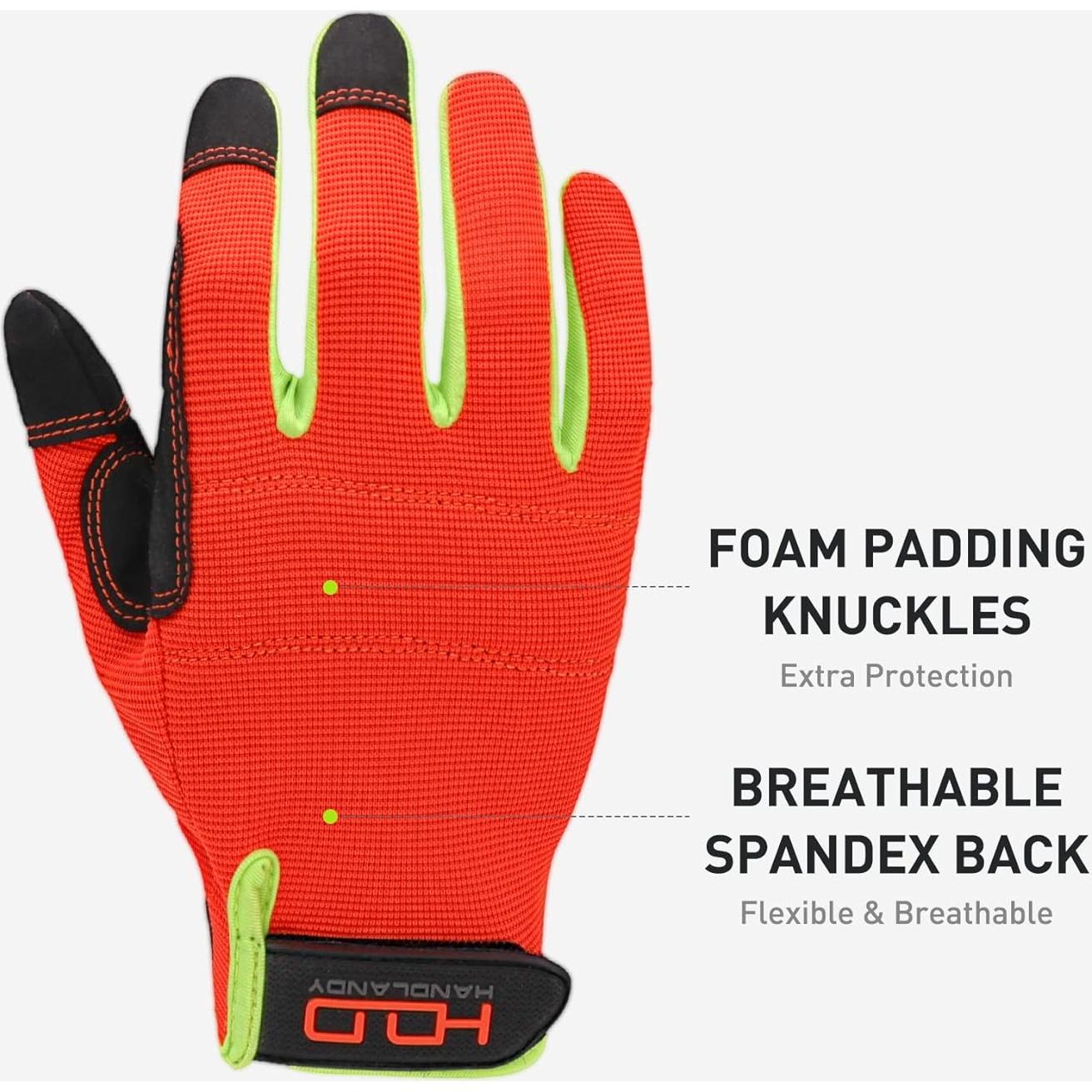 GUANTES DE TRABAJO HANDLANDY Unisex Táctiles Naranja Negro