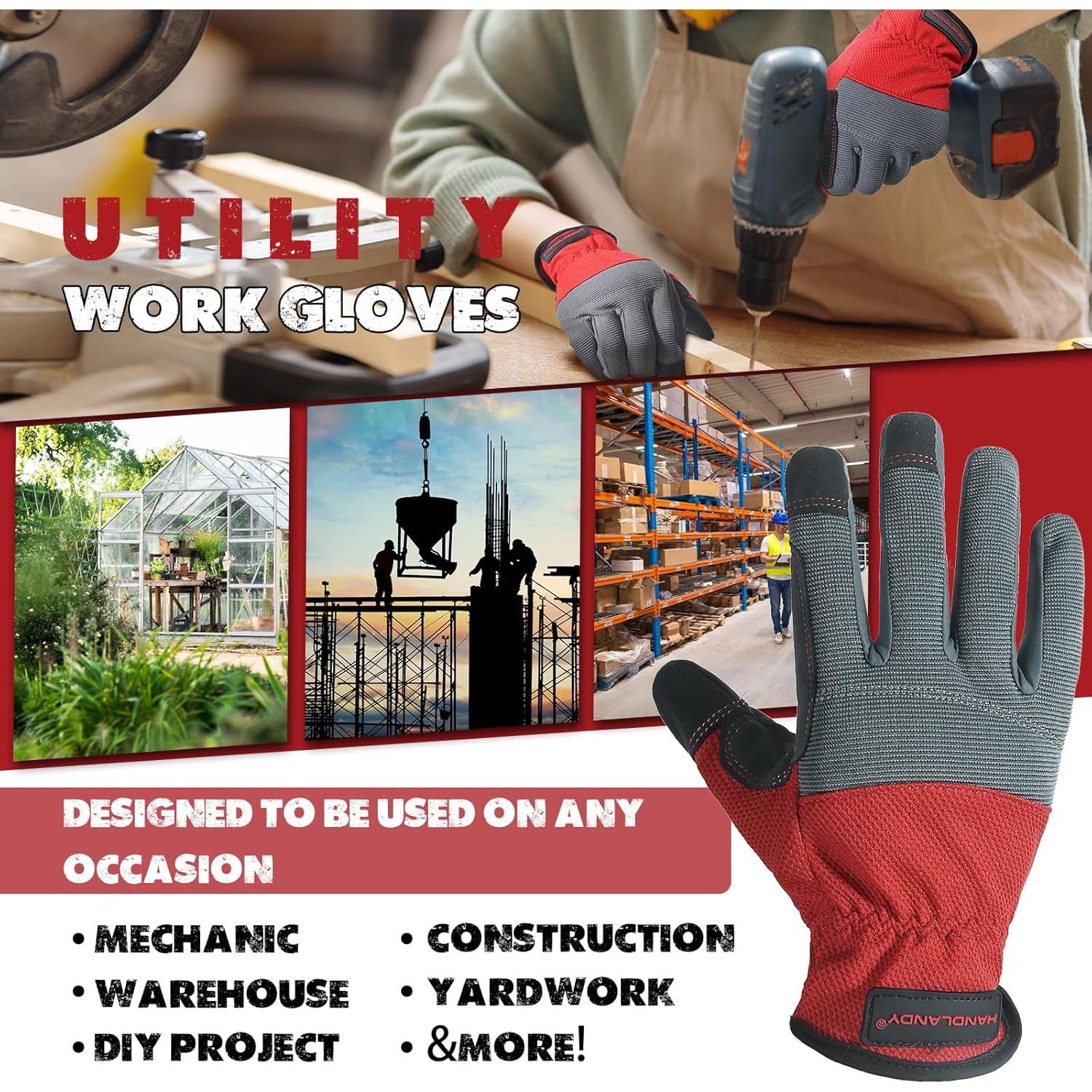 Guantes de Trabajo HANDLANDY Unisex Táctiles Flexibles 21x11cm