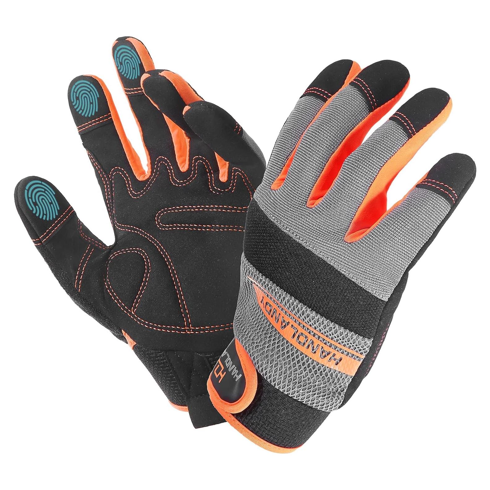 Guantes de Trabajo HANDLANDY Unisex Táctiles Naranja XL