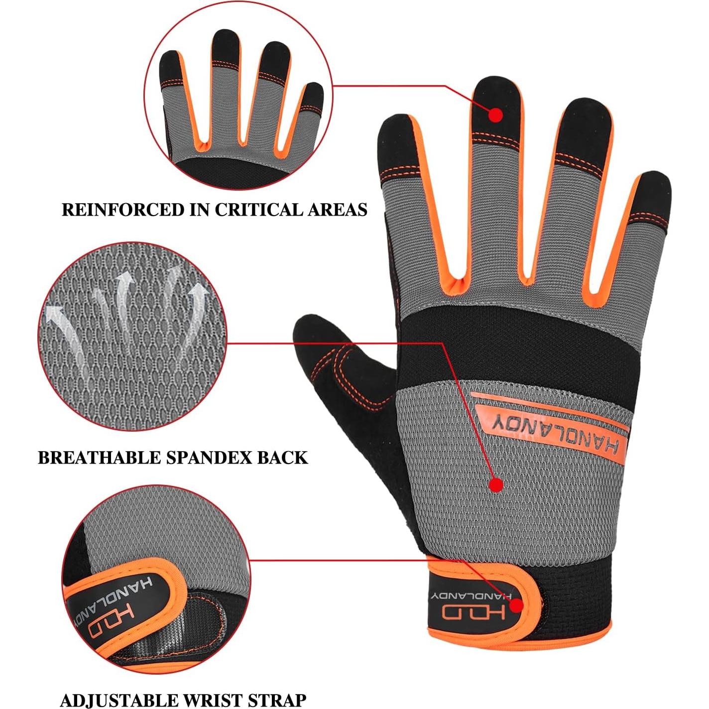 Guantes de Trabajo HANDLANDY Unisex Táctiles Naranja XL