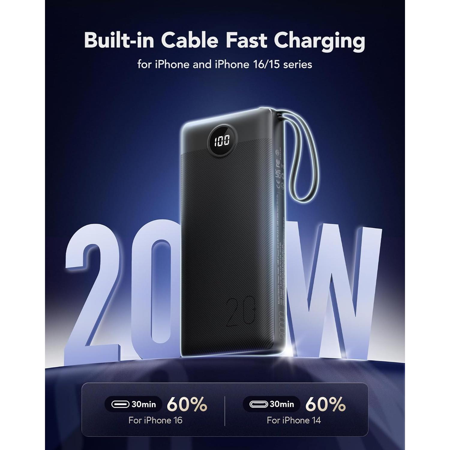 Cargador Portátil VRURC 20000mAh Carga Rápida 4 Salidas Negro