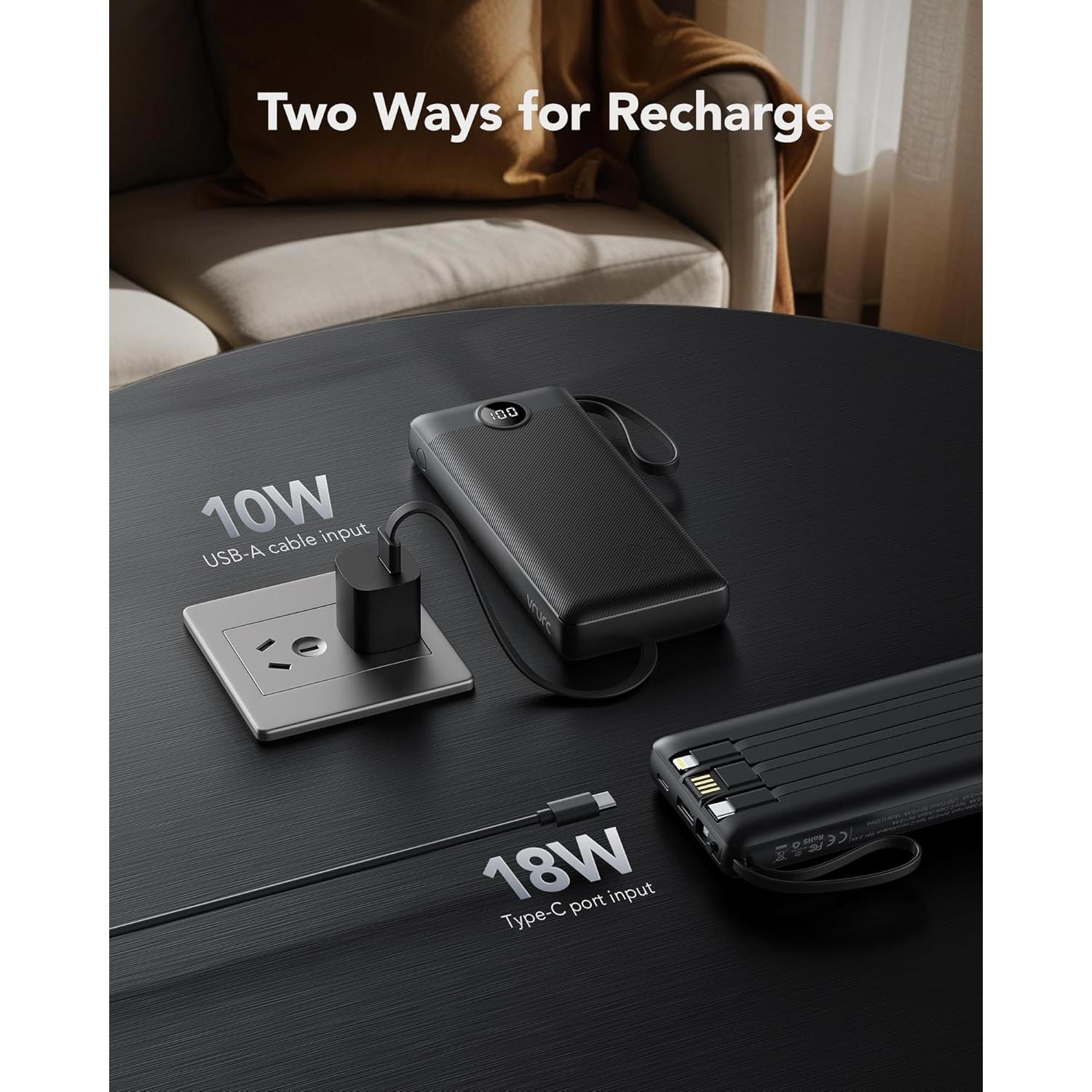 Cargador Portátil VRURC 20000mAh Carga Rápida 4 Salidas Negro