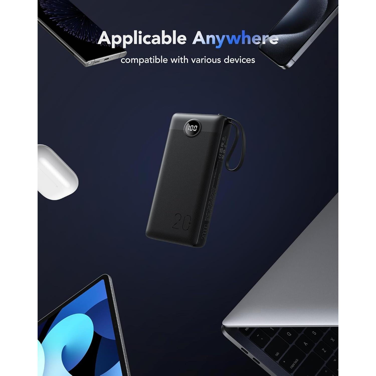 Cargador Portátil VRURC 20000mAh Carga Rápida 4 Salidas Negro