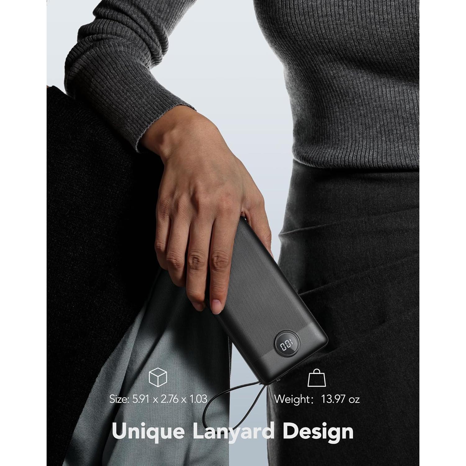 Cargador Portátil VRURC 20000mAh Carga Rápida 4 Salidas Negro