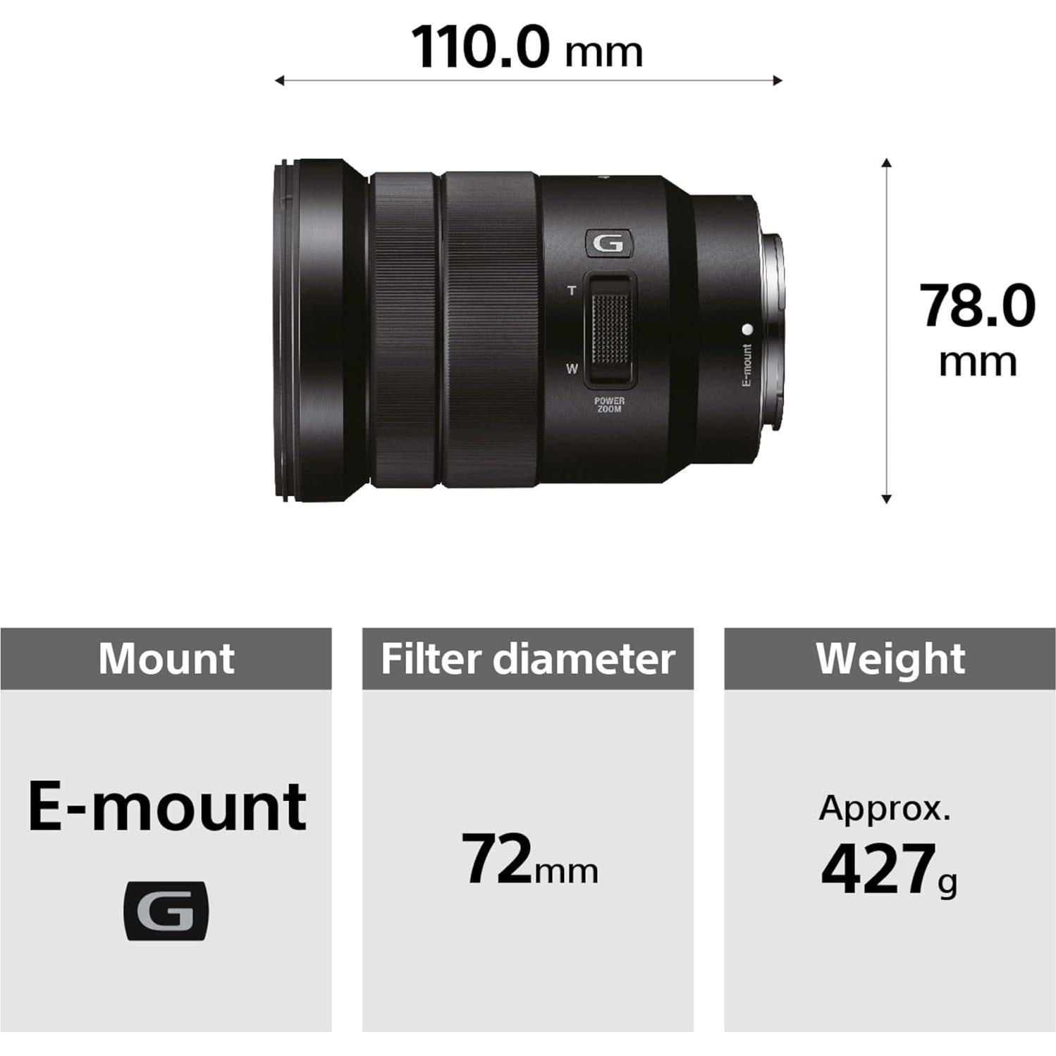 Lente Sony SELP18105G E PZ 18-105mm F4 G OSS Negro