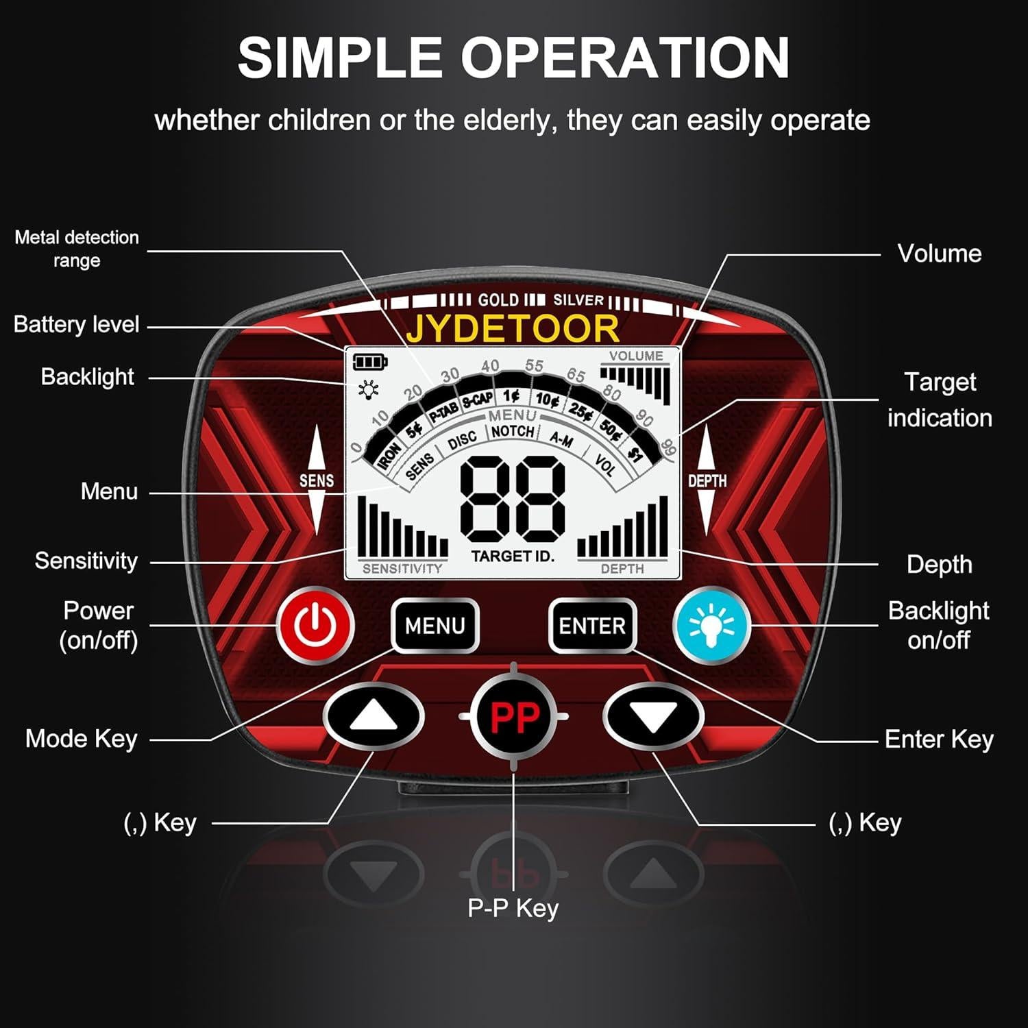 Detector de Metales JYDETOOR JYD-MD01 IP68 5 Modos 25,4 cm