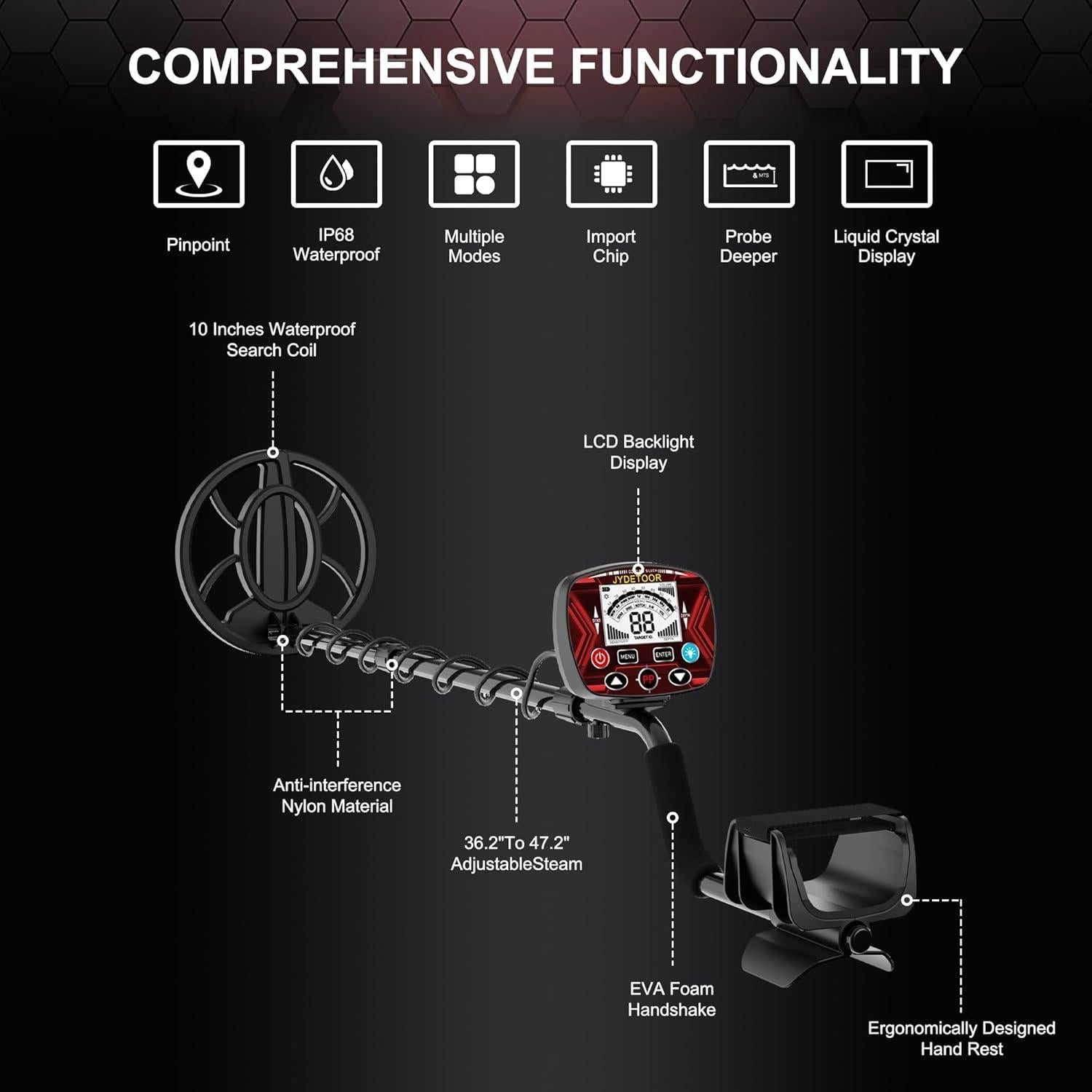 Detector de Metales JYDETOOR JYD-MD01 IP68 5 Modos 25,4 cm