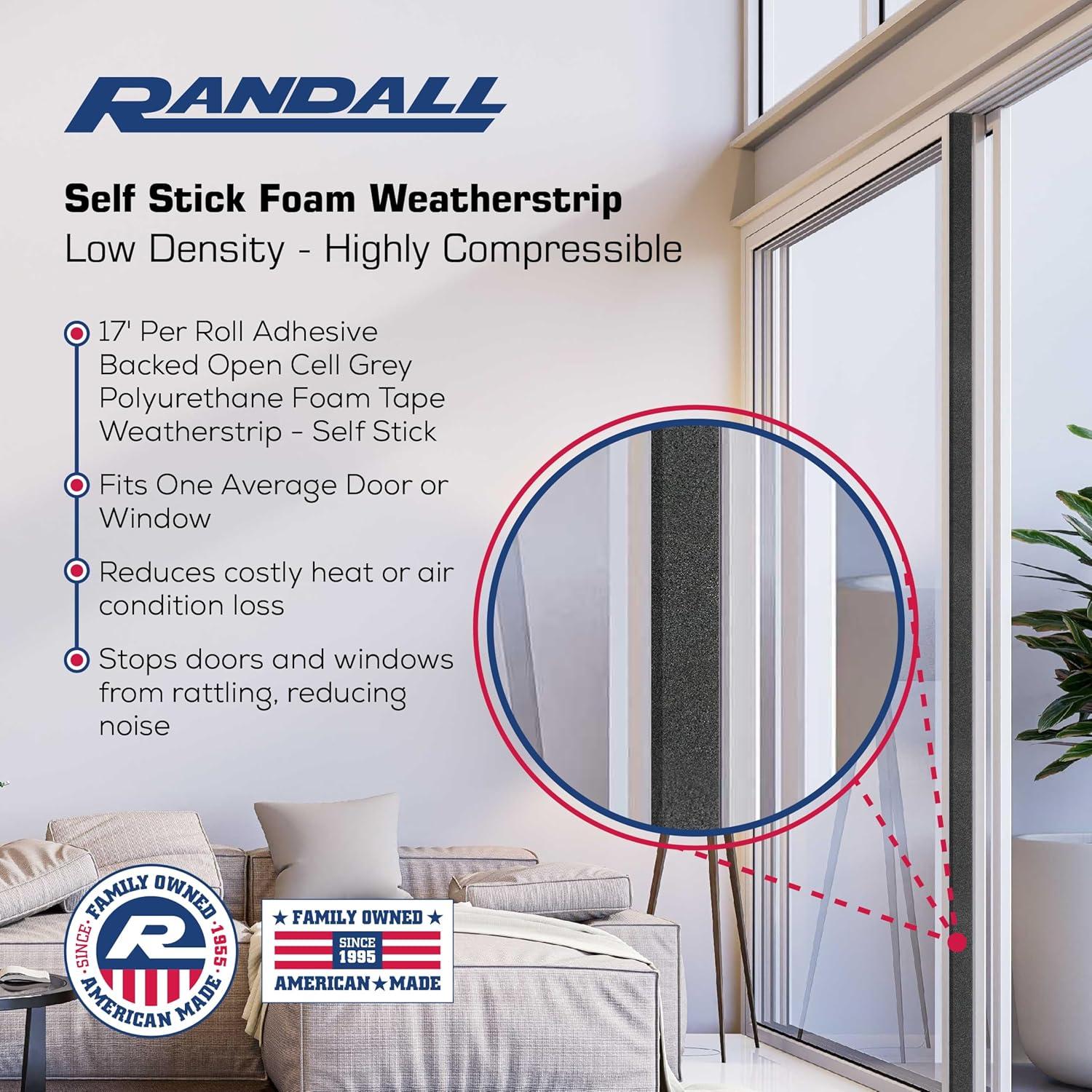 Burlete de Espuma Autoadhesivo Randall 5.18 m 1.27 cm x 1.91 cm