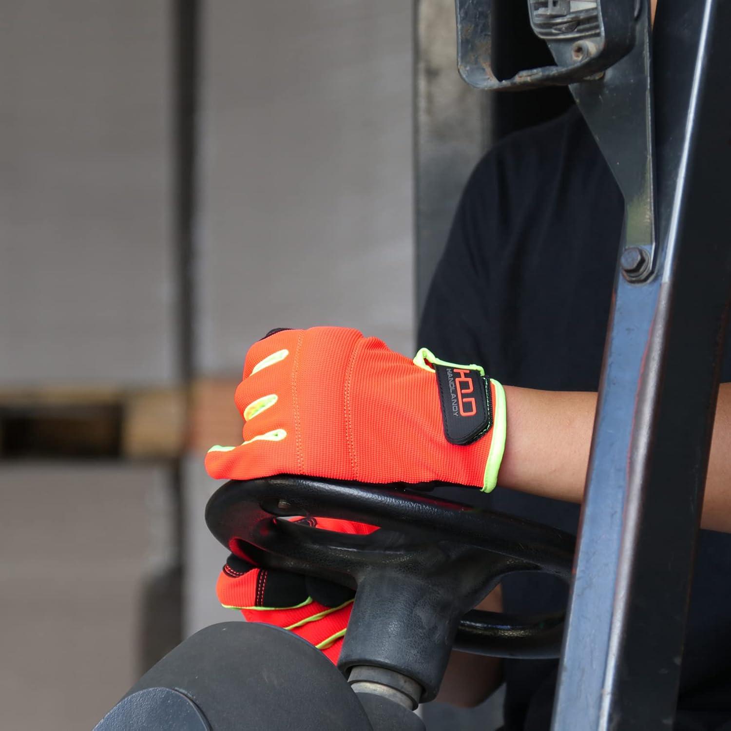 Guantes de Trabajo HANDLANDY Táctiles Unisex Naranja y Negro