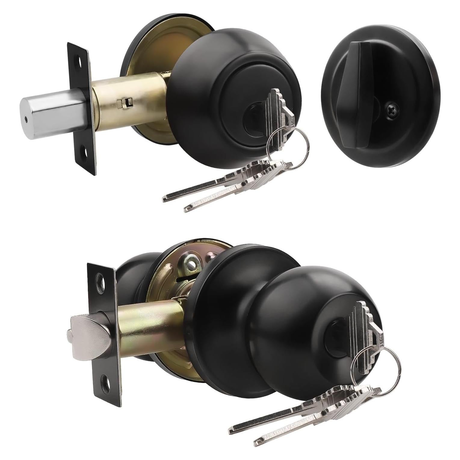 Cerradura de Puerta Exterior Knobonly con Llave Negra Mate
