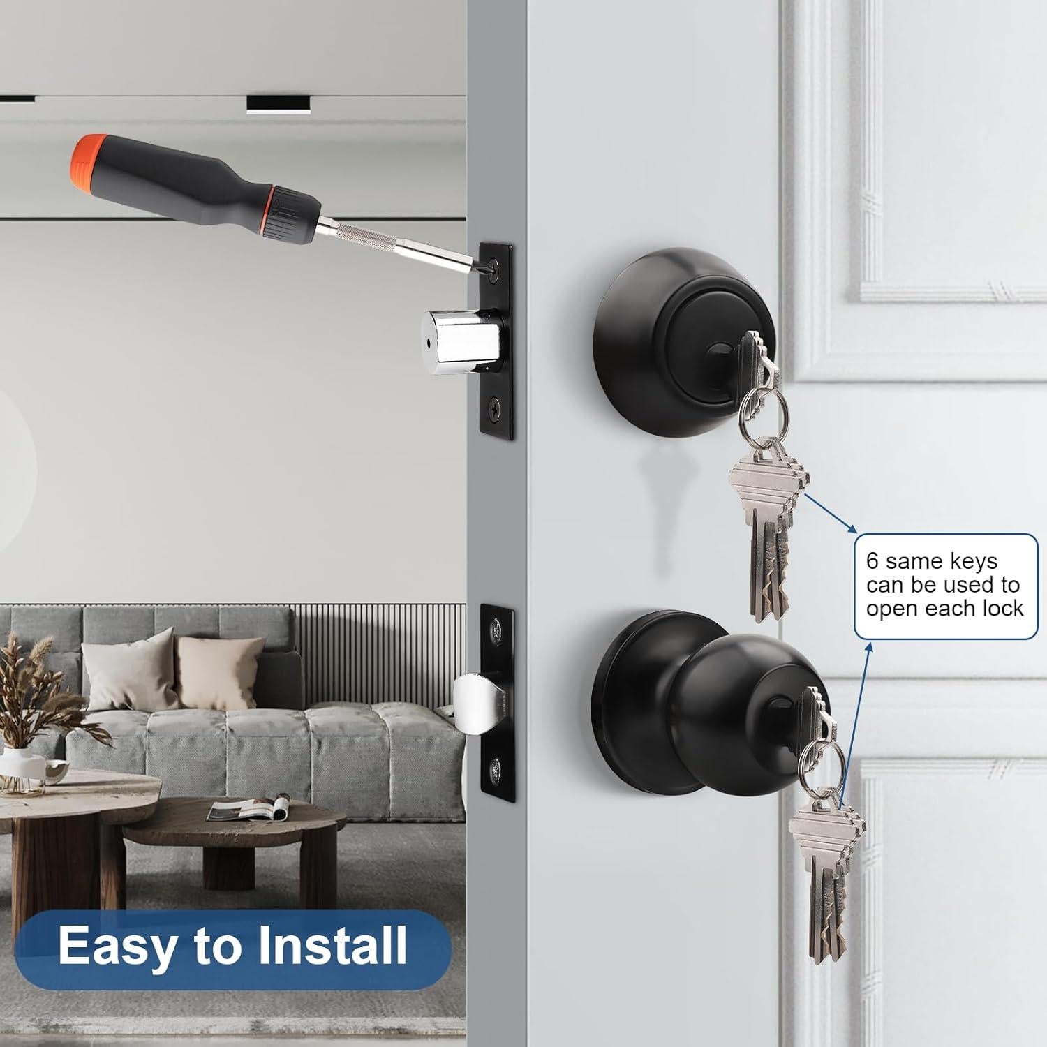 Cerradura de Puerta Exterior Knobonly con Llave Negra Mate