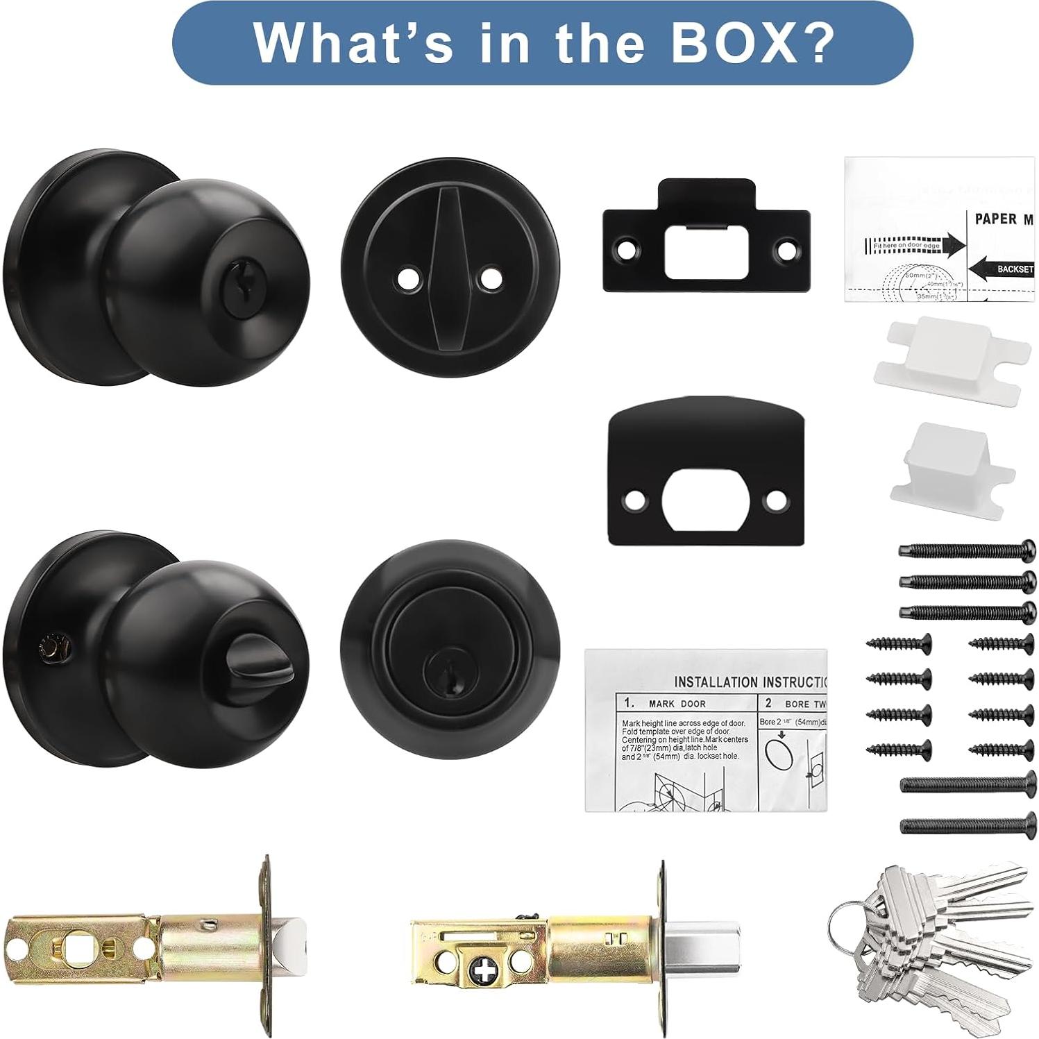 Cerradura de Puerta Exterior Knobonly con Llave Negra Mate