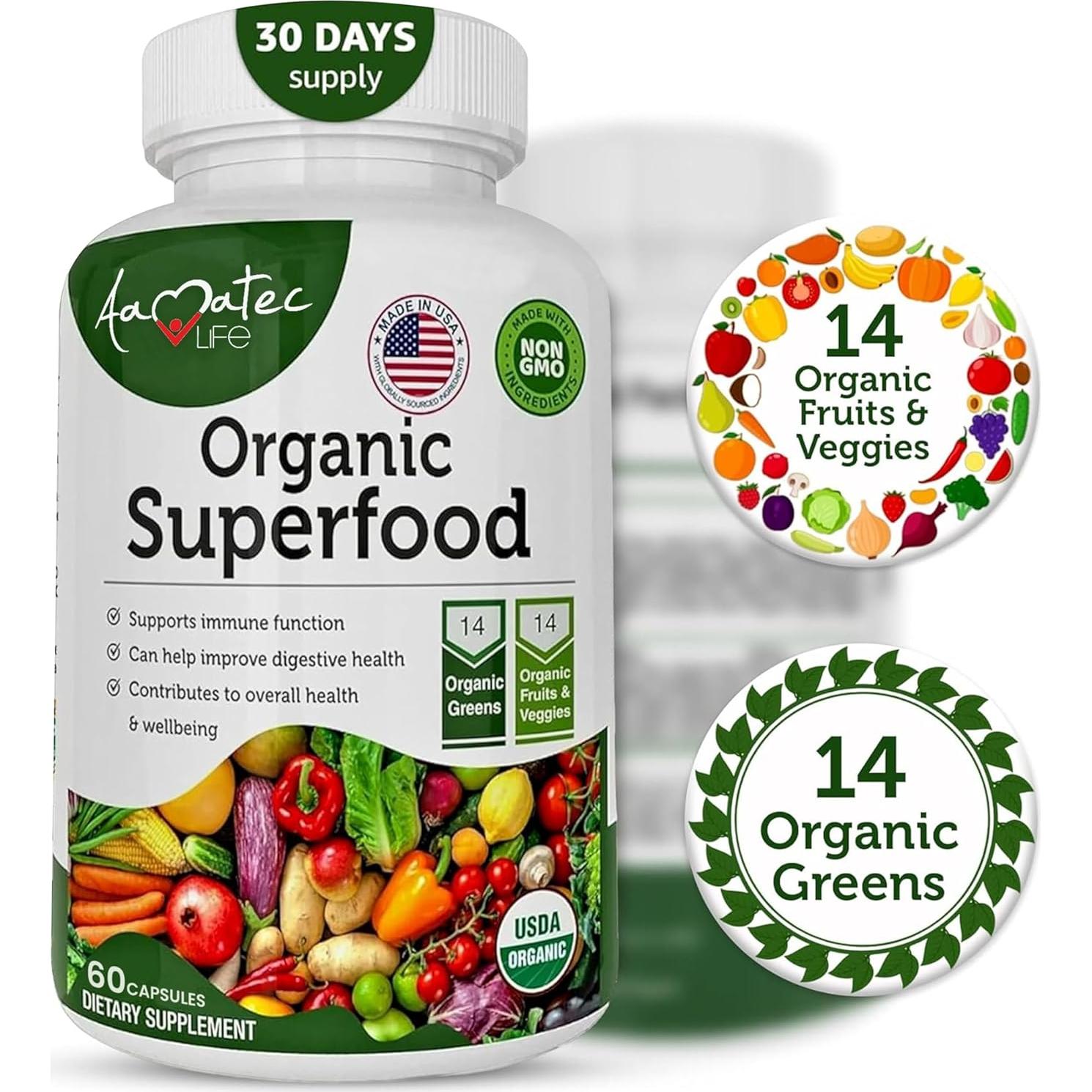 Suplemento Dietético Orgánico Amate 60 Cápsulas Superalimentos