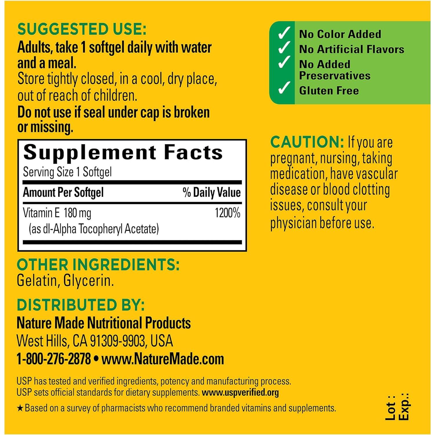 Nature Made Vitamina E 267 mg (400 IU) - 100 Gelatinas Blandas