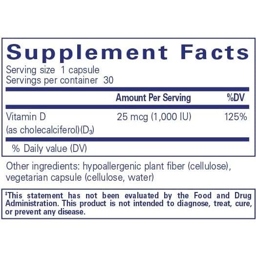 Vitamina D3 25 mcg Pure Encapsulations - 60 Cápsulas