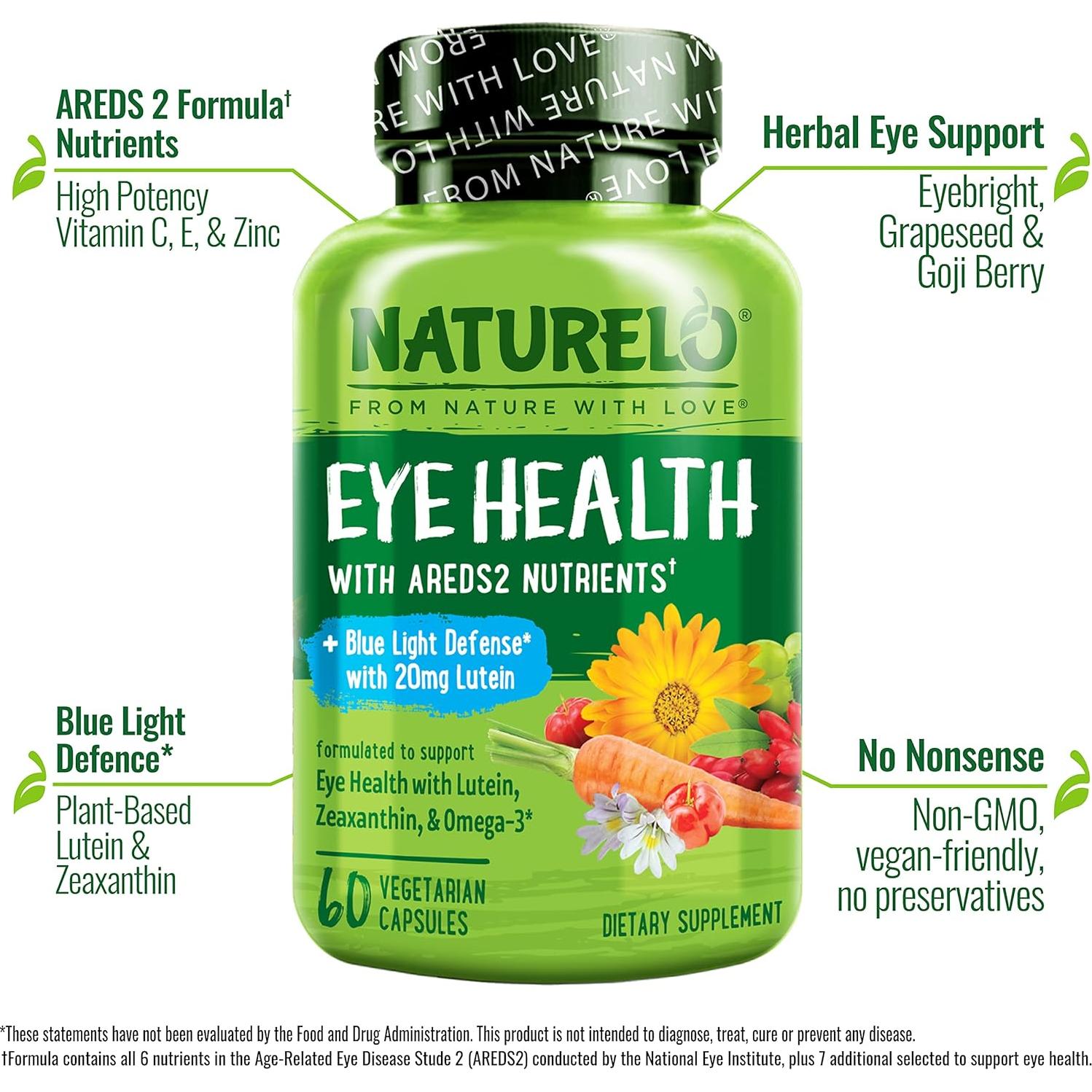 NATURELO Vitaminas para Ojos - Fórmula AREDS 2 - 60 Cápsulas Veganas