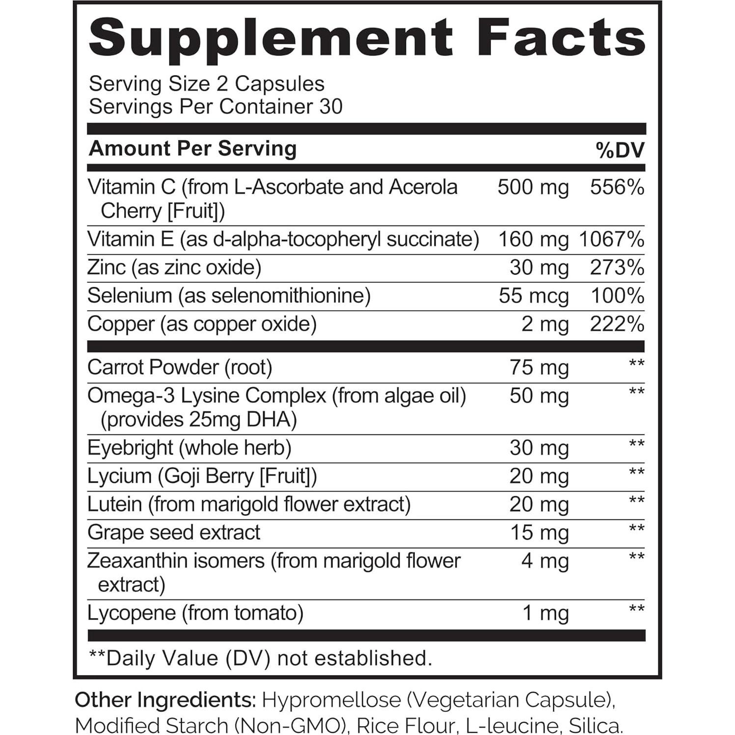NATURELO Vitaminas para Ojos - Fórmula AREDS 2 - 60 Cápsulas Veganas